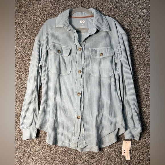 SO Women's Oversized Corduroy Button-Down Shacket Blue Size M NWT - Picture 5 of 8